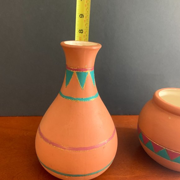 2 Hand crafted Hand Thrown clay Southwest Pottery vase & bowl set, Signed JBL - Picture 7 of 16